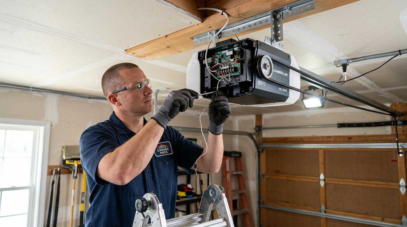 Garage door opener installation and repair service by F1 Garage Door Repair Inc technician